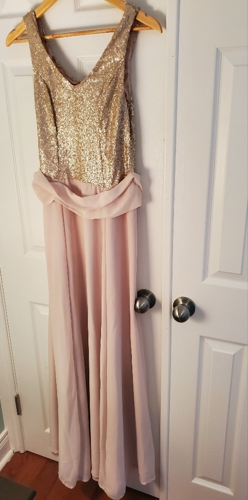 Custom made soft pink sequin bridesmaid dress